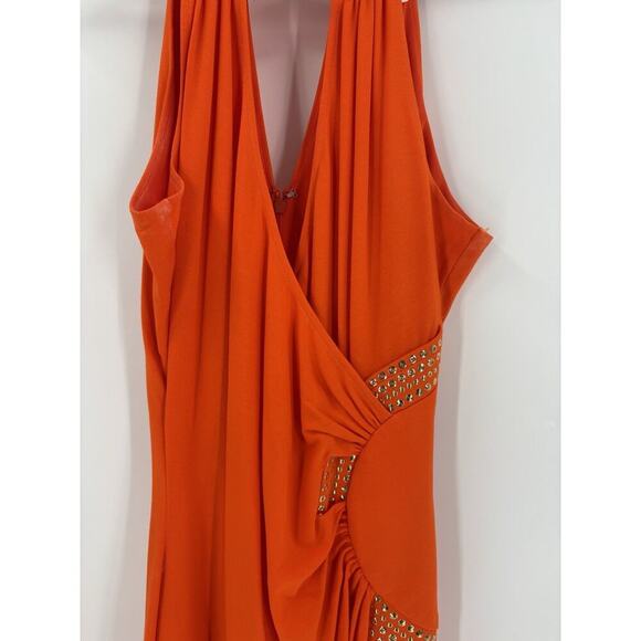 Cache Vintage Sleeveless Dress Womens Large Orange Bodycon Stretch Studded Club - Picture 5 of 16